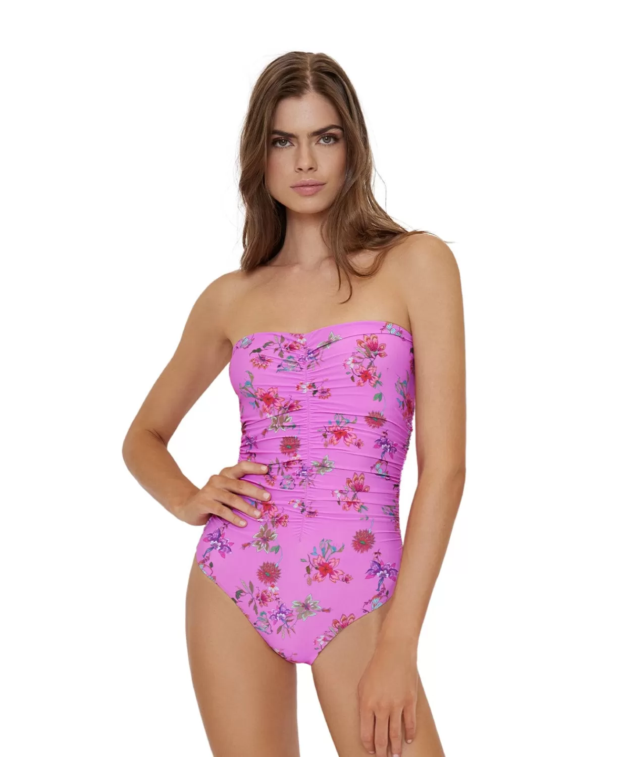 PQ Swim One Pieces*Garden Pink Ruched One Piece (Final Sale)