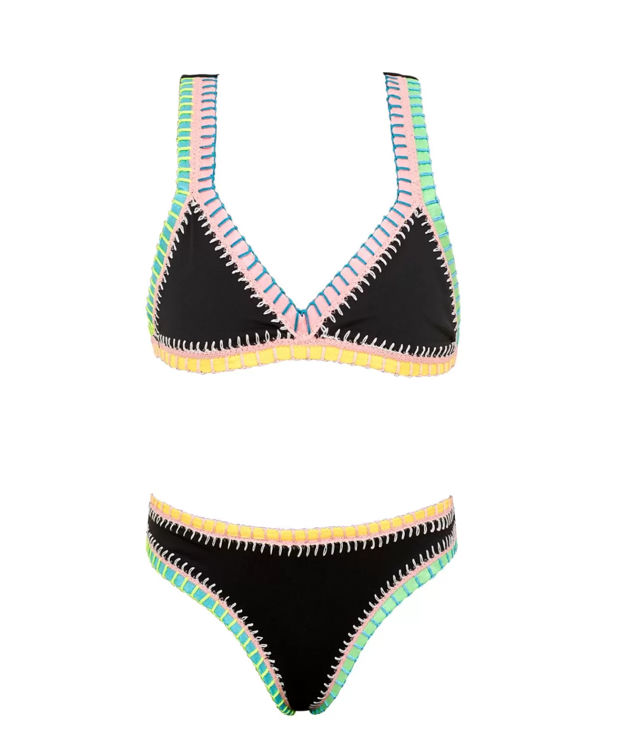 PQ Swim Bikinis*Kids Black Pier Rainbow Embroidered Bikini