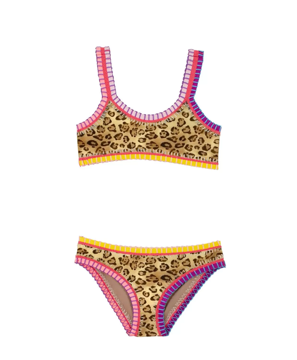 PQ Swim Bikinis*Kids Leopard Sporty Rainbow Embroidered Bikini