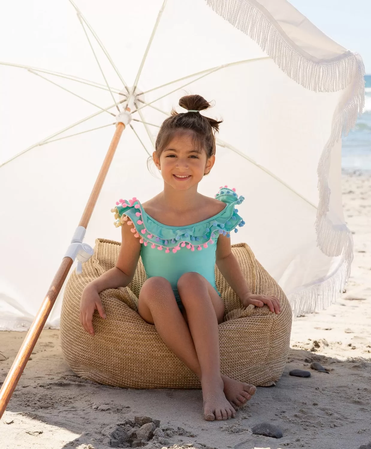 PQ Swim One Pieces*Kids Seashore Pom Pom One Piece