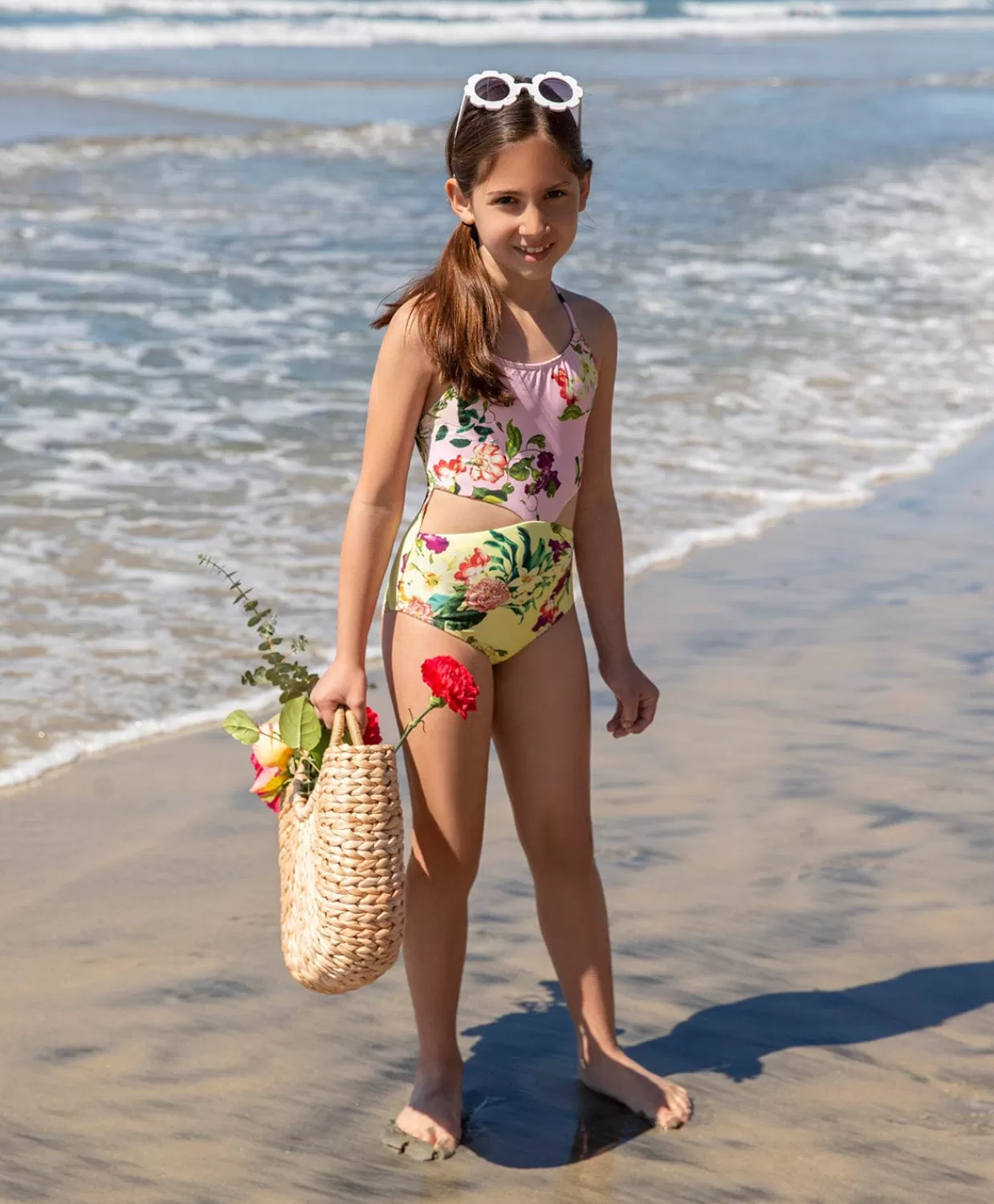 PQ Swim One Pieces*Kids Summer Hibiscus Cut Out One Piece