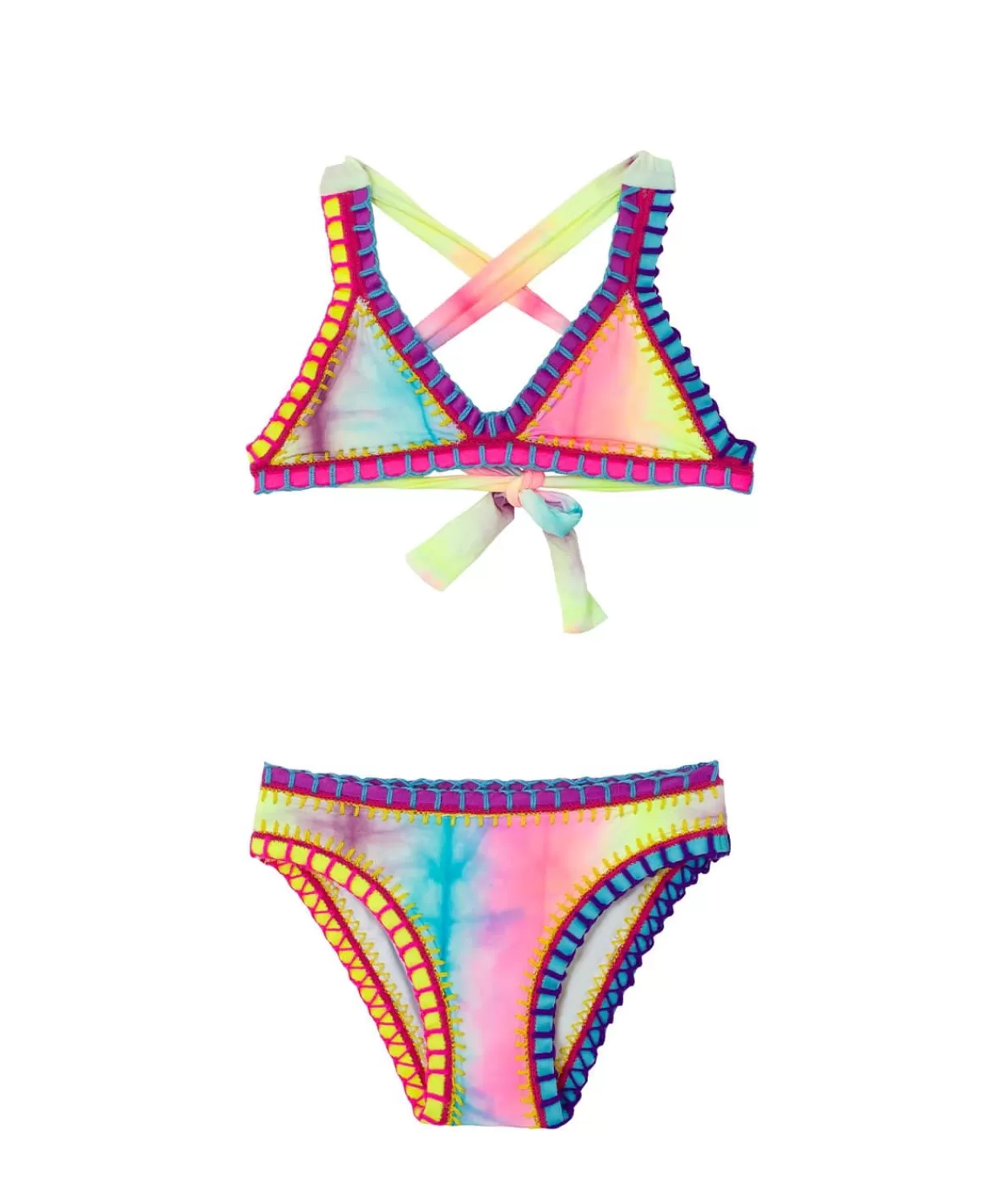 PQ Swim Bikinis*Kids Tie Dye Rainbow Embroidered Bikini