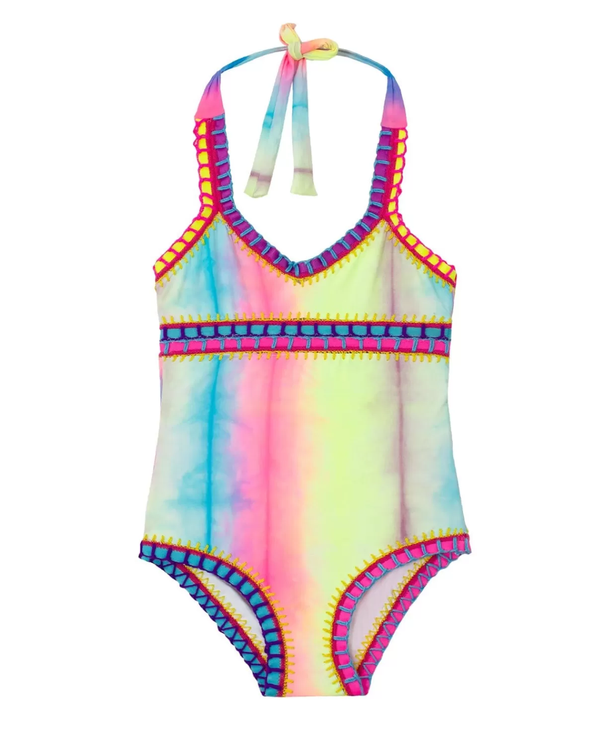 PQ Swim One Pieces*Kids Tie Dye Rainbow Embroidered One Piece (Final Sale)