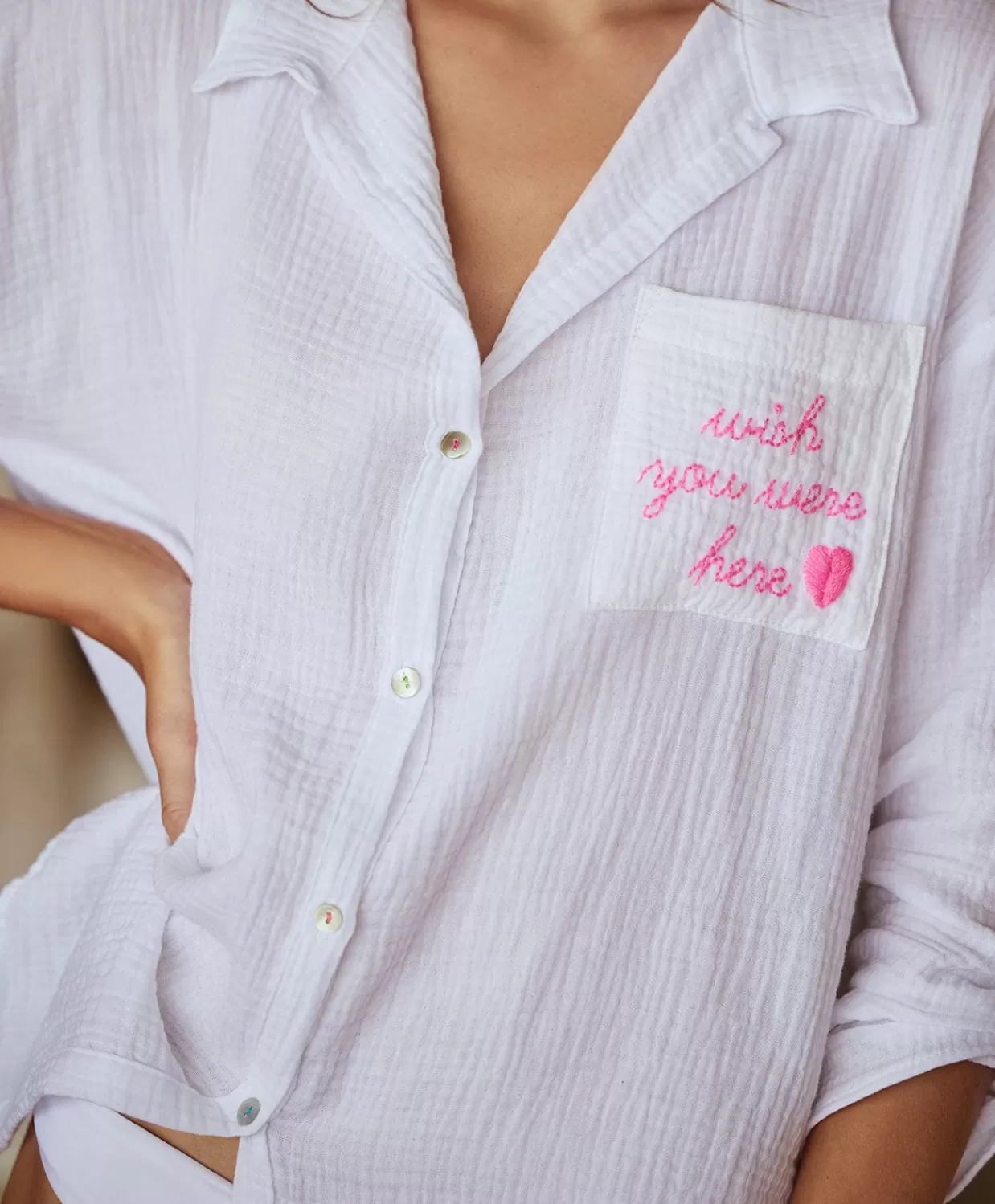 PQ Swim Tops*Wish You Were Here Button Down Shirt