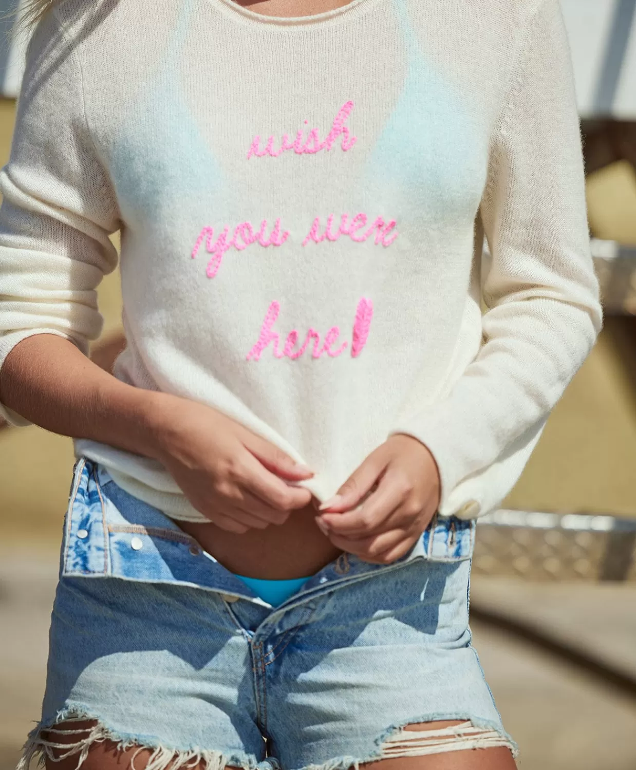 PQ Swim Tops*Wish You Were Here Cashmere Sweater